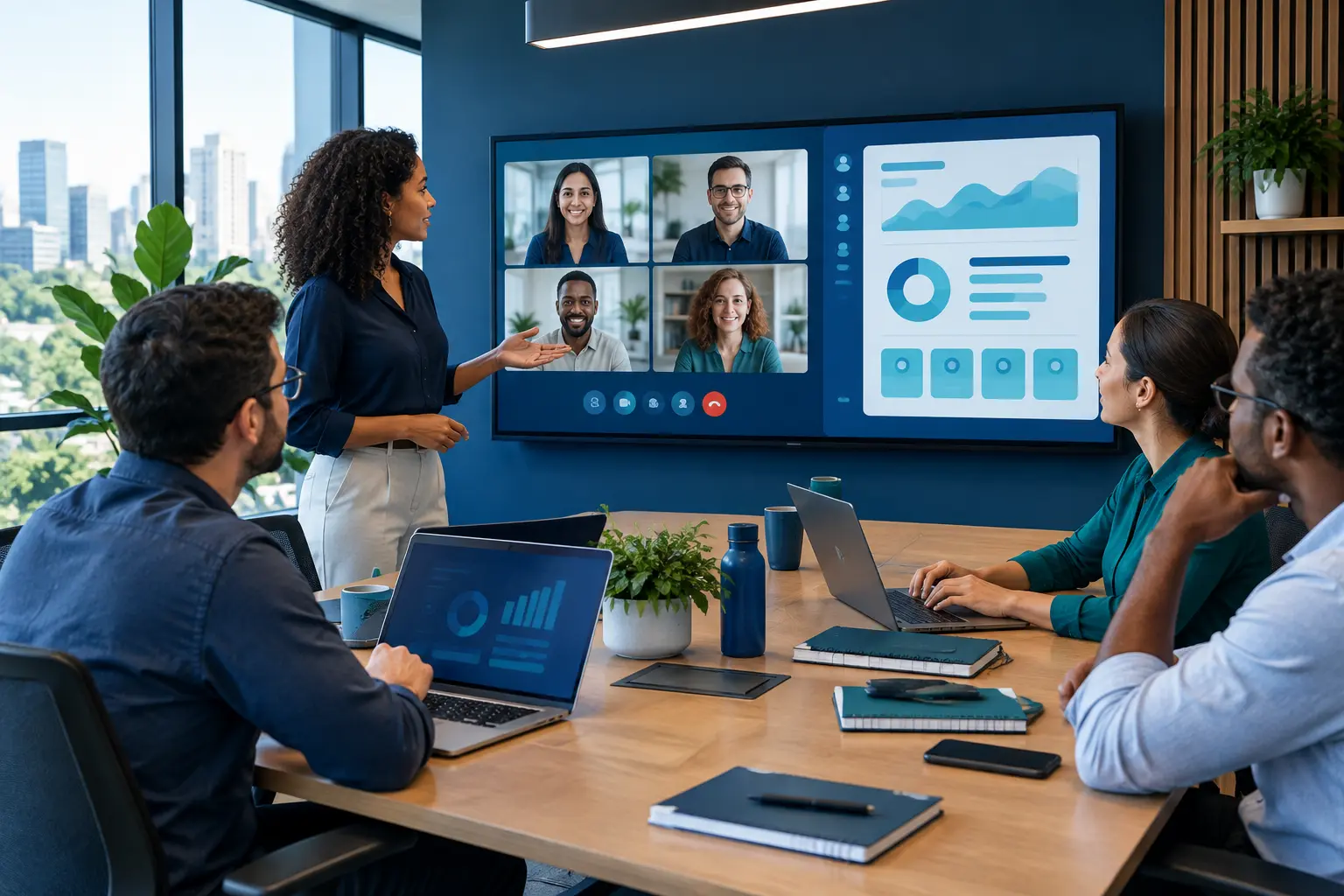 Equipe colaborando em ferramentas digitais de produtividade